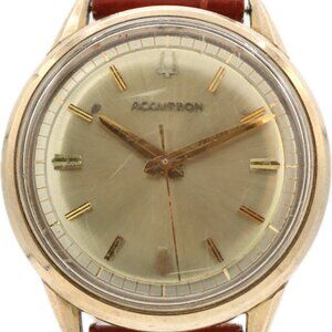 Vintage 35mm Accutron Gold Dial Men's Tuning Fork Wristwatch 218 USA 10k GF